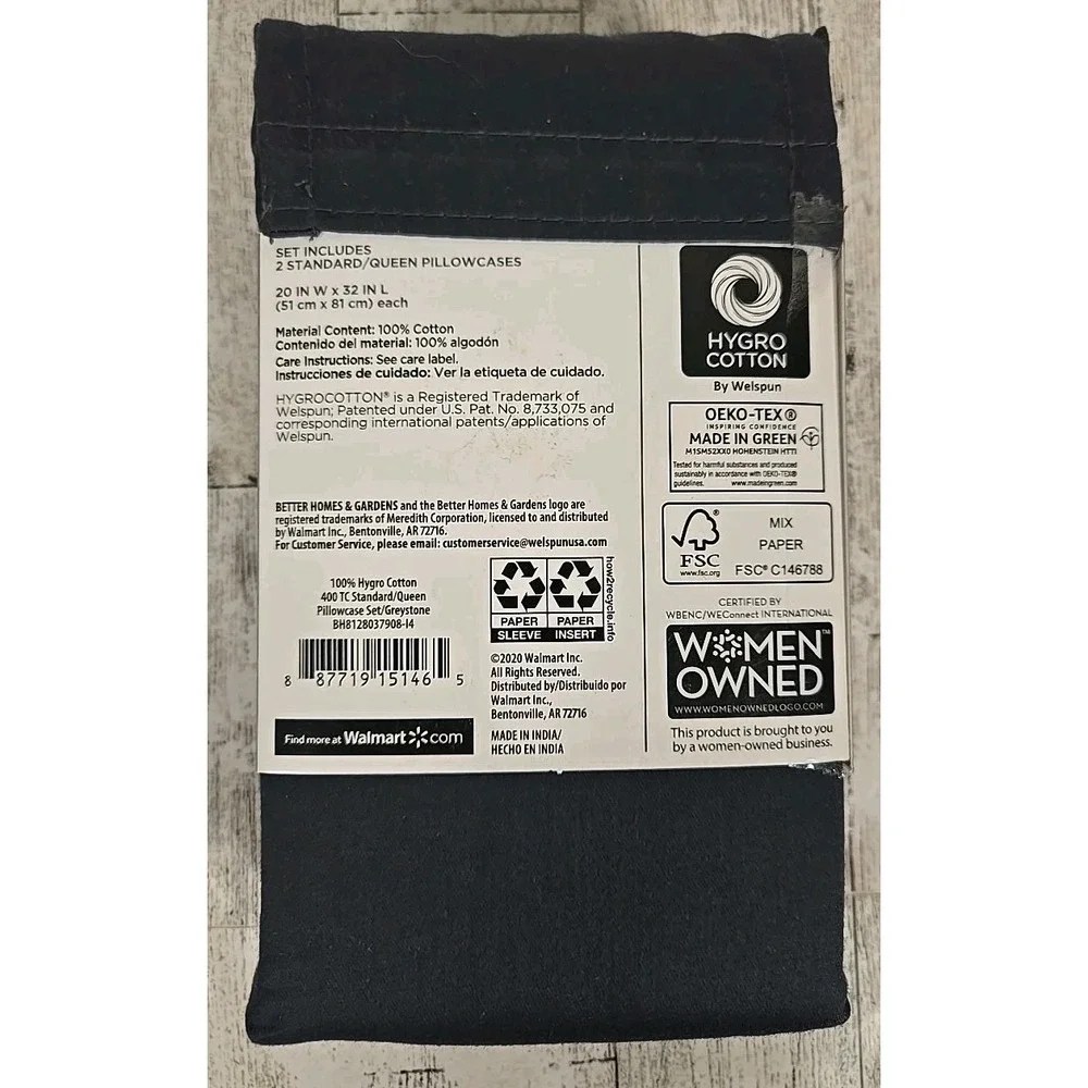 Better Homes & Gardens Standard/Queen Pillowcases 400 Thread Count Greystone NEW
